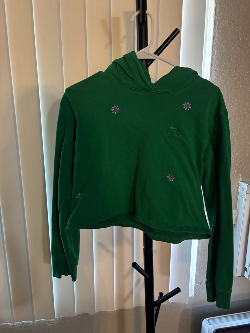 Adidas Green Hoodie with Light Blue Print